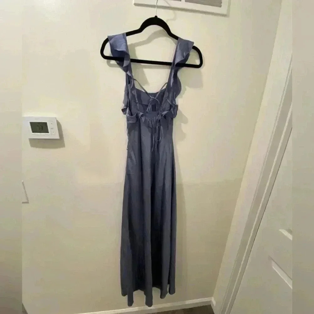 ASTR the Label BRYNA RUFFLE STRAP SATIN MAXI DRESS SZ XS slate blue - Picture 7 of 8